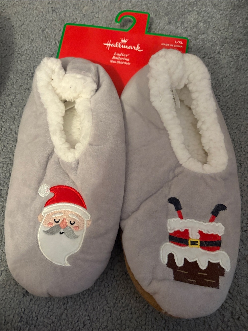 Hallmark Gray Plush Santa & Chimney Holiday Slippers